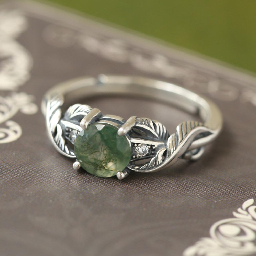 Imitation Agate Ring Silver-plated Old Retro Personality Niche Open Ring Light Luxury Women open adjustable