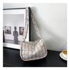 Trendy Grid Cloth Women's Bag 2024 New Korean Style Literary Large Capacity Shoulder Bag Ladies Armpit Bag Street Fashion