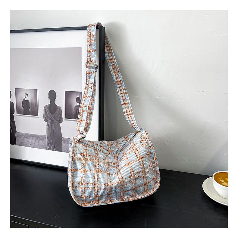 Trendy Grid Cloth Women's Bag 2024 New Korean Style Literary Large Capacity Shoulder Bag Ladies Armpit Bag Street Fashion