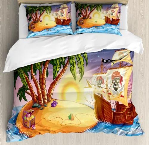 Pirate Ship Duvet Cover Set Bed Decoration First Choice Gift Suitable For Children Boys Girls And Adults Soft Warm Breathable