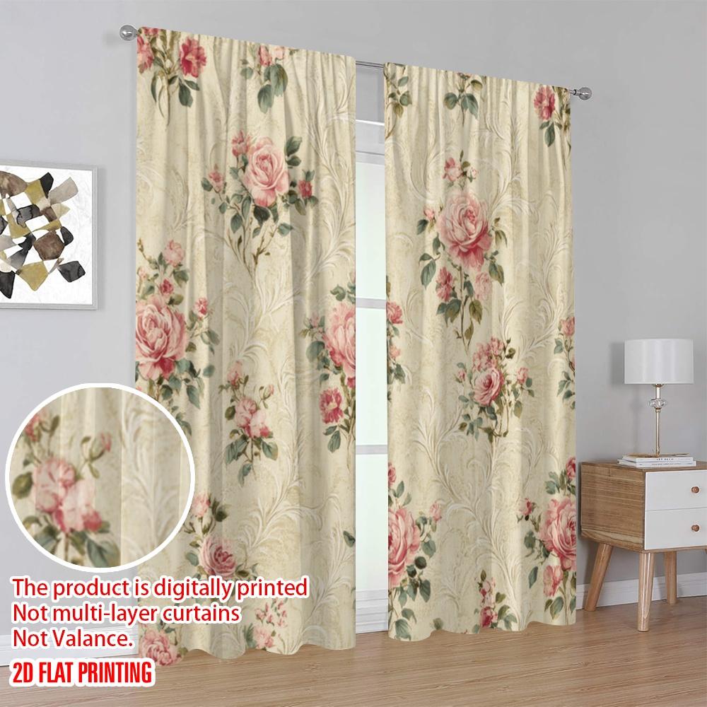 2 Stück, 2D-Flachdruck Minimalistische Vorhänge Vintage-Blüten (2) Polyester, einfache Installation (ohne Stange) Innendekorationen – Ideal für