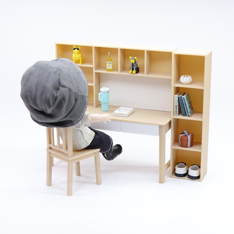 1 Set 2025 New 1/12 Dollhouse Miniature Study Room Furniture Kit Bookshelf Desk and Chair Toy for Children Gift