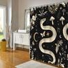 1Pc Serpentine Snake & Botanicals Digital Art Shower Curtain, Fantasy Style With Golden Patterns, Black Background, Polyester