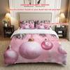 3pcs Pink Christmas Baubles Duvet Cover Set - Festive Holiday Design with Golden Balls & Snowflakes, Breathable Polyester
