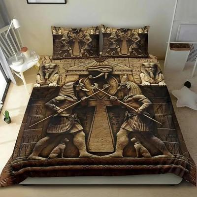 Antico Egitto Anubi Set Copripiumino Simboli Egizi Cultura Set Biancheria da Letto Vintage Faraone Piramide Boho Tribale Copripiumino Matrimoniale