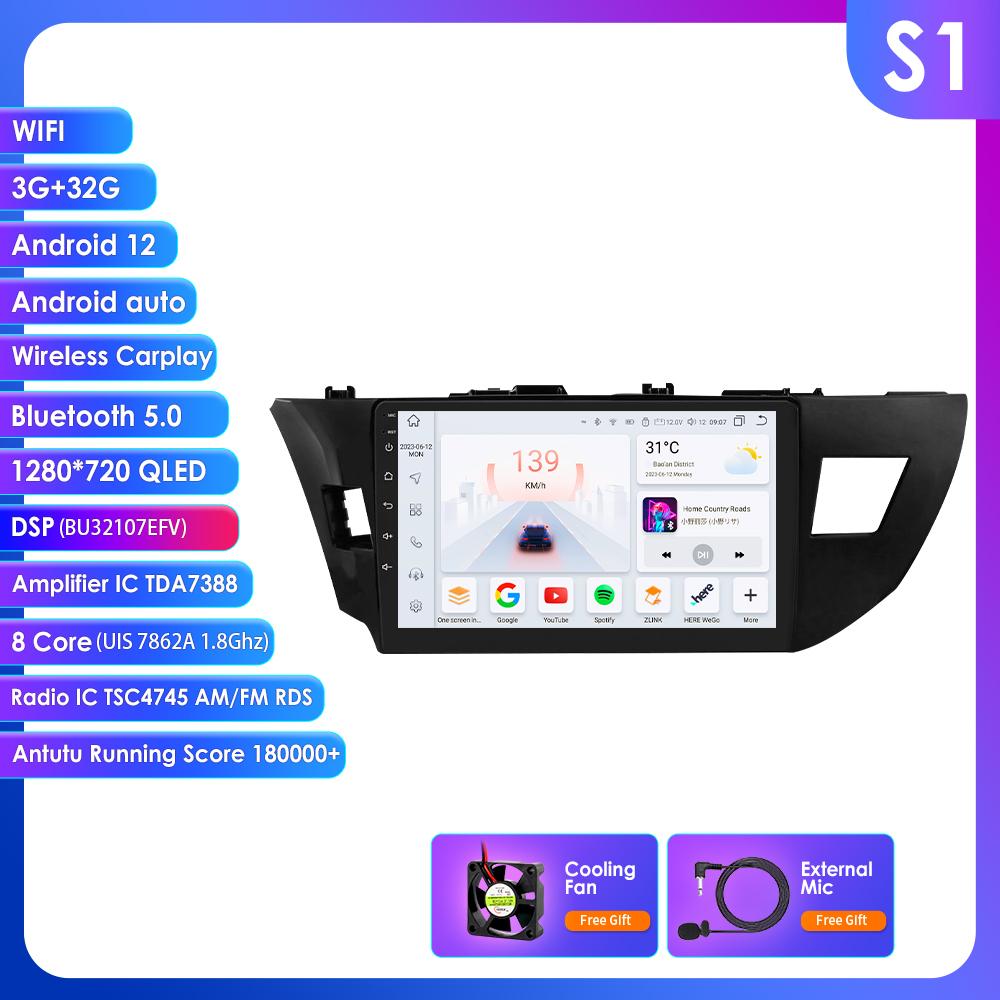 

OSSURET Carplay 4G-LTE 2Din для Toyota Corolla 2014 2015 2016 Android Автомагнитола Радио Мультимедийный Видеоплеер Навигация GPS Интеллектуальное Головное Устройство S1 8Core 3G 32G