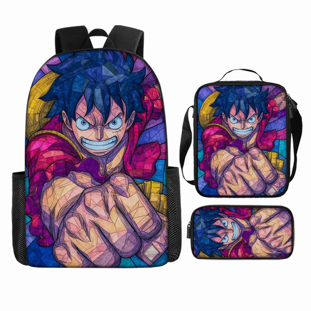 Anime Rucksack Set One Piece Naruto Schultasche für Jungen Schüler Laptop Rucksack Umhängetasche Federmäppchen 3-teilig Große Kapazität Wasserdicht