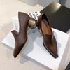 Fashion Spring New Single Shoe Women Fashion Pointy Mid-mouth Slip-on Anti-slip and Wear-resistant Temperament Square Heels