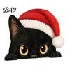 Desktop Cat Figurine Cute Shelf Sitter, Wooden Christmas Hat Peeking Desk Figurine, Funny Animal Small Statue Sign, Lover Gift for Holiday Home Office