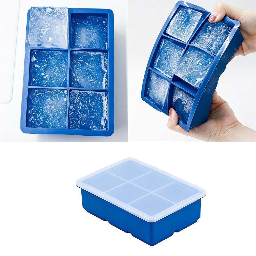 2pcs 6 Cells Ice Maker With Lid Silicone Large Ice Cube Trays Ice Cube Molds  Cocktails Making