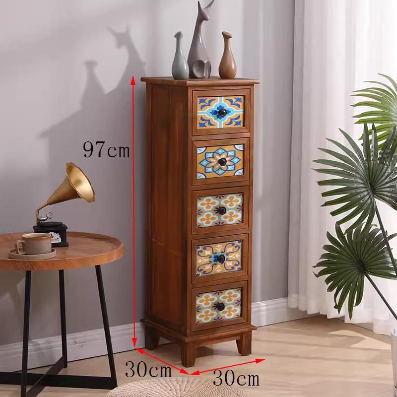 American Solid Wood Narrow Five-Drawer Sideboard and Bedside Cabinet