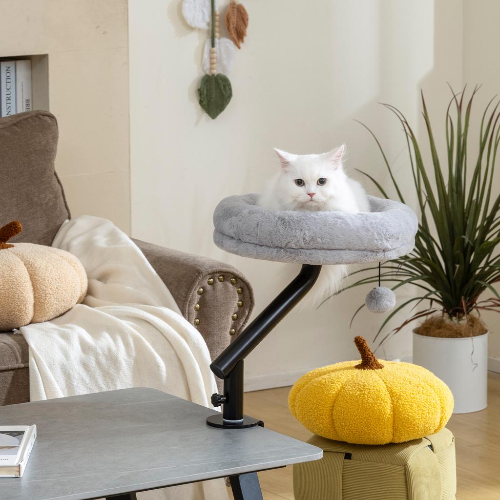 Cat Desk Bed, Cat Hammock 360 degrees Rotatable Adjustable for Window, Table, Work, Grey