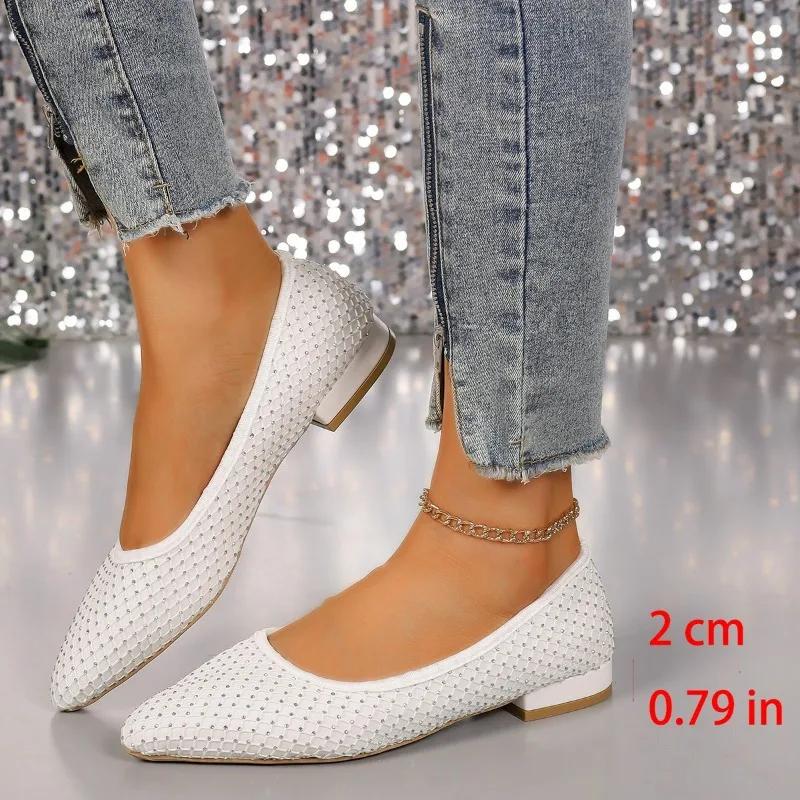 Fashion Women's Flat Shoes 2024 Spring and Autumn Pointed Rhinestone Casual Shoes Fashion Shallow Mouth Comfortable Women's Shoes  Traf