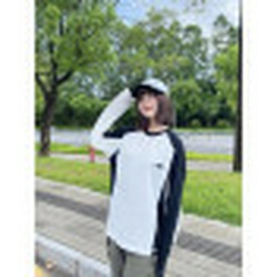 

Women s Retro Cotton Raglan Long Sleeve Color Block T-Shirt - Sporty Loose Fit for Early Autumn 2025 Medium белый