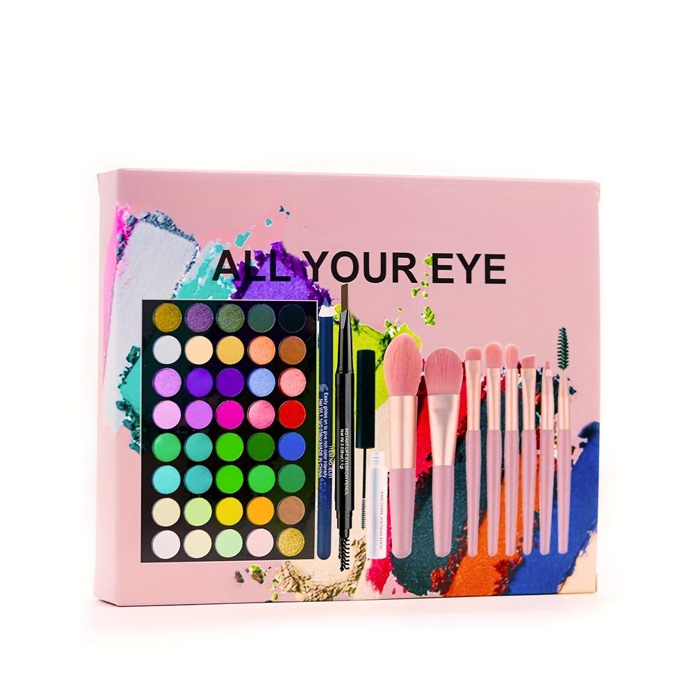 Lidschattenpalette mit 40 Farben, mit Mascara, Lidschattenpinsel, Eyeliner und Augenbrauenstift-Set für Damen
