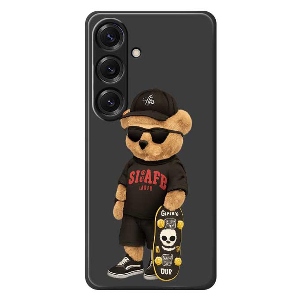 

For Samsung Galaxy S25 Case Cool Bear Pattern Printing Straight Edge TPU Phone Back Cover Black