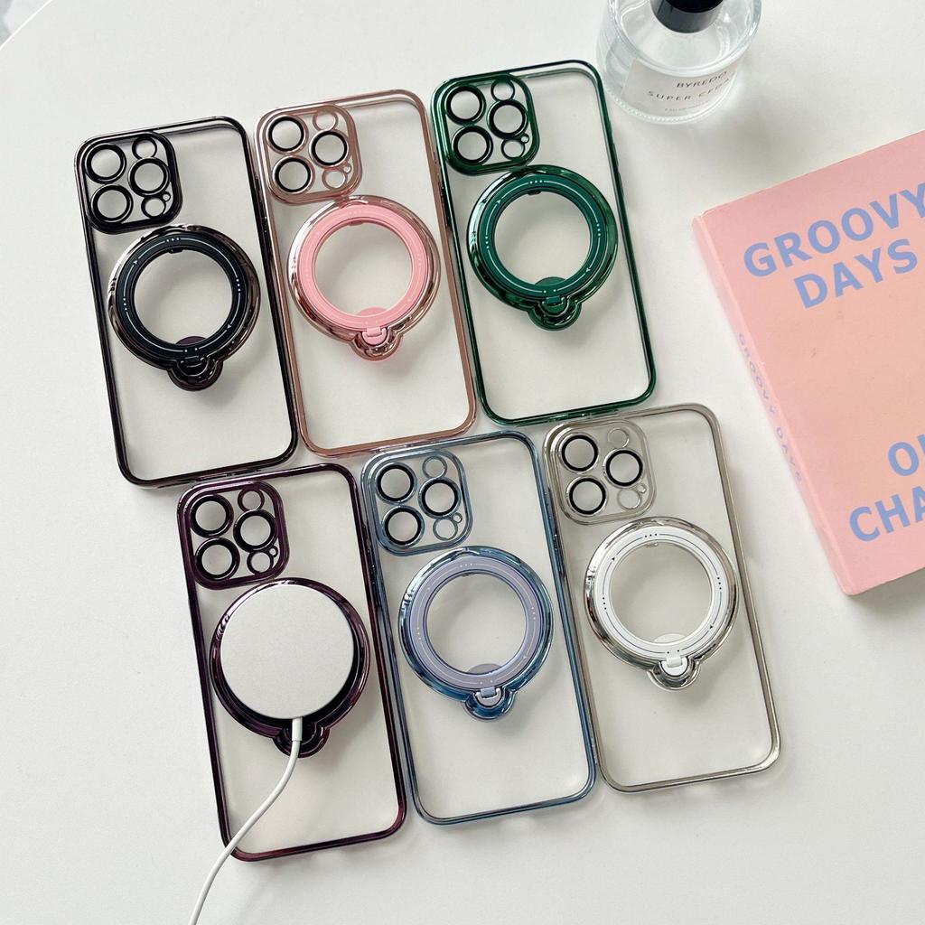 Magnetic Bracket for Apple 15 Mobile Phone Case Lens Film iPhone 13/14 ProMax Soft Shell Tide, Transparent Design