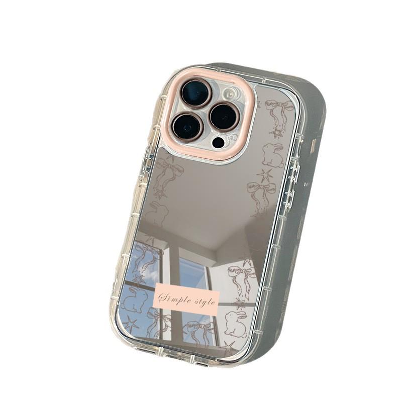 Strikje Konijn iPhone Hoesje: Compatibel met Apple 17 Pro Max, 16, 15, 14 - Schattig Spiegel Crème Shell Ontwerp