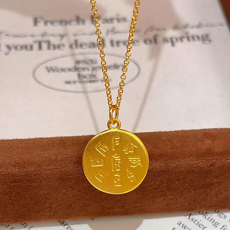 Gold Point Drill Wealth God Mantra Pendant Necklace - Ruyi Gift for Girlfriend