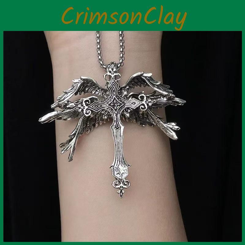 Wing Six Gorgeous Angel Cross Necklace Trendy Geometric Pendant With Durable Alloy Material