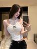 Lace splicing white neck sling vest women's summer with chest pad inside Spice girl sexy short top outside