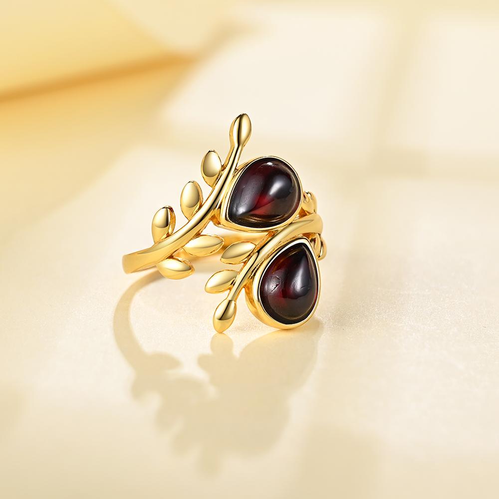 New Natural Garnet Gemstone Fancy Leaves Style Adorable Silver Ring for Women Engagement & Special Occasion Luxury Jewelry Gift