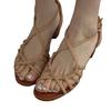 Super Soft Leather~ Hand-woven Hollowed-out Vacation Style High-heeled Roman Shoes for Women's Summer Open-toed Temperament with Skirt Sandals