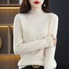 Women's Cashmere Knit Sweater - 2023 Autumn/Winter, Half-High Neck, Slimming Fit, Solid Color Pullover