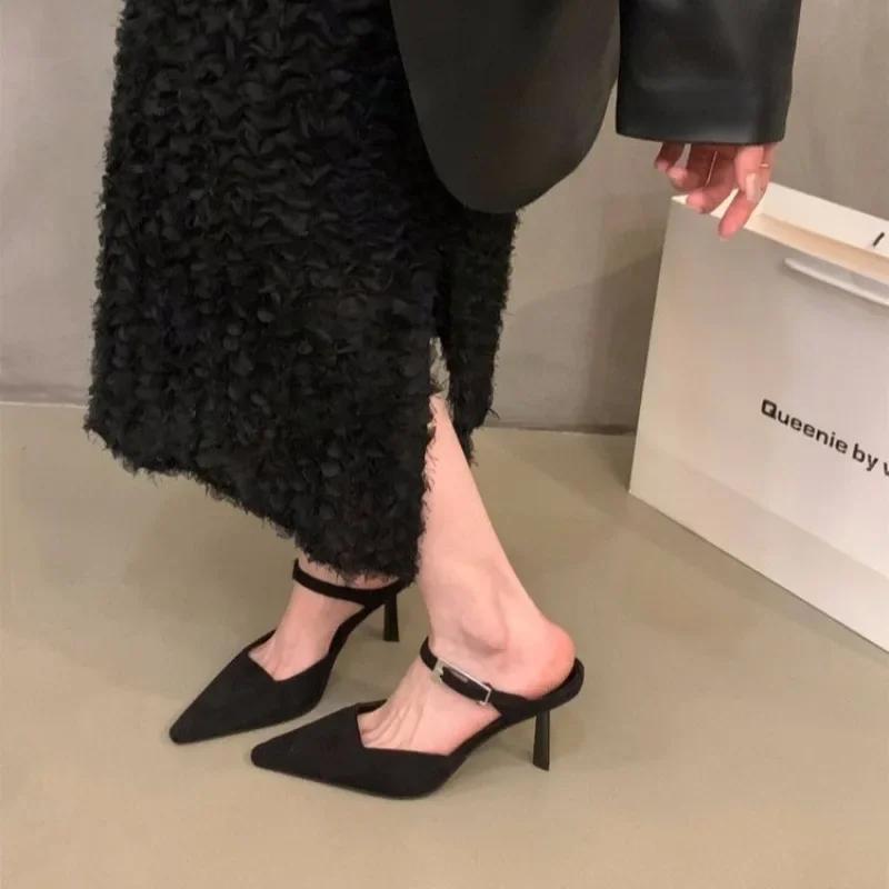 Women's Single Shoes Summer and Autumn Sexy Leopard Pattern Pointed Thin Heel Open Heel High Heel Wrapped Sandals for Women 2025