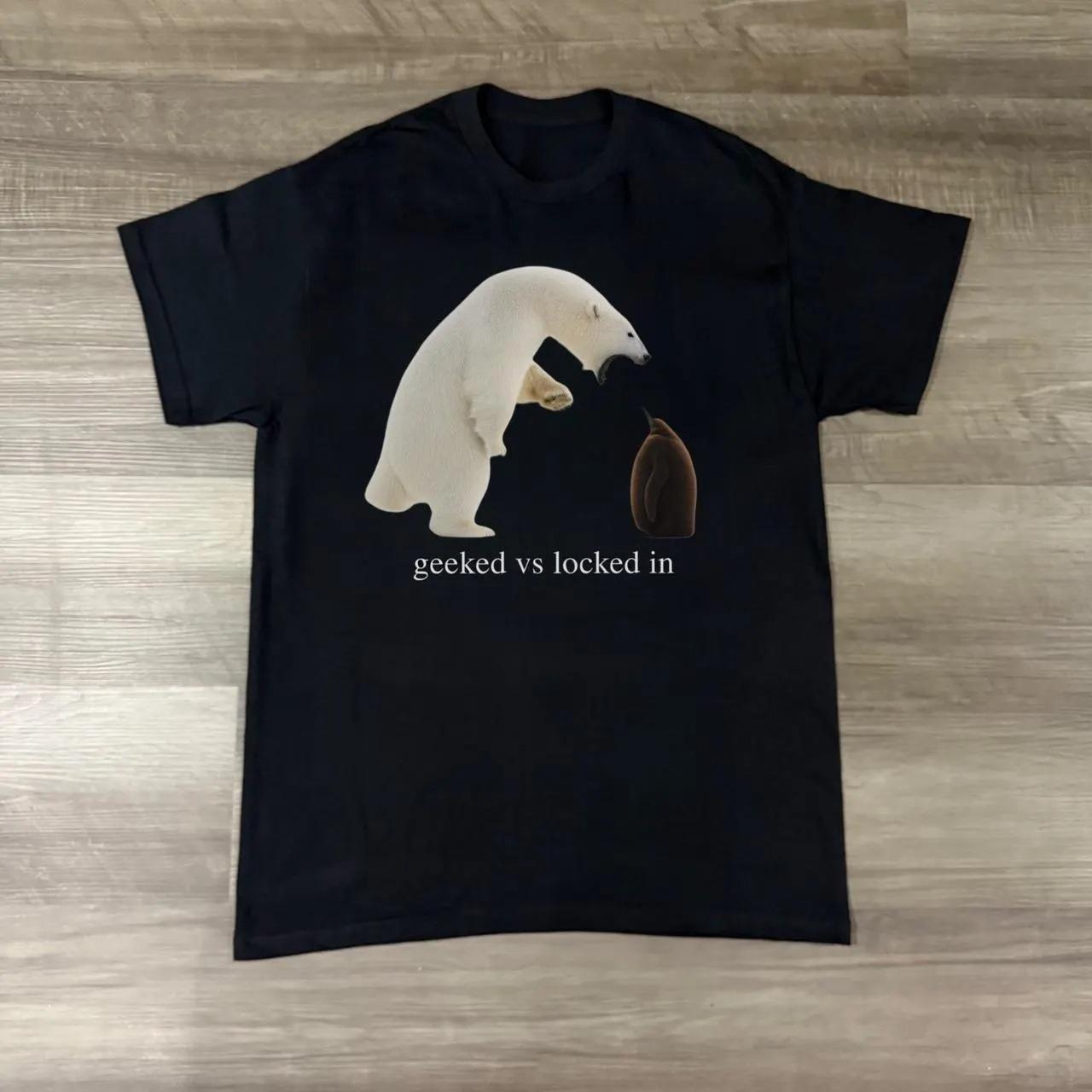 Geeked Vs Locked in Shirt Viral Animal Meme Tee Funny Streetwear Graphic Tshirt Trending Humor Gift POV Meme Shirt S