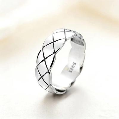 Cai Yi S925 Sterling Silver Rhombus Pattern Adjustable Ring - Simple & Versatile Design for Index Finger.