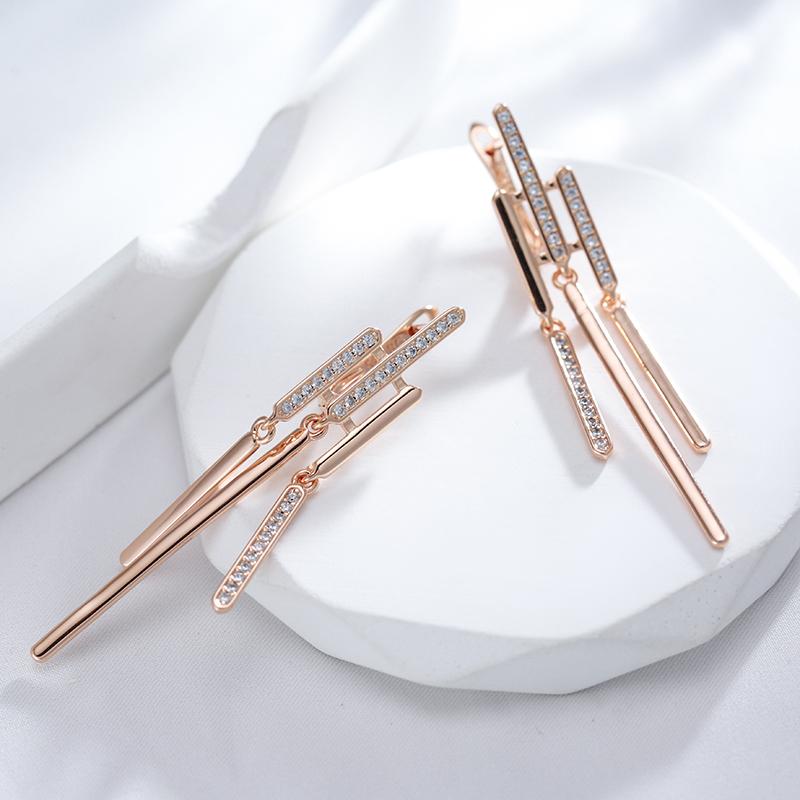 Luxury Long Tassel Dangle Earrings For Women Fashion Unique  Rose Gold Color Natural Zircon Party Fine Daily Jewelry
