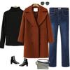 Women Plus Size Winter Woolen Trench Coat Double Breasted Mid Length Autumn Fashion Coat