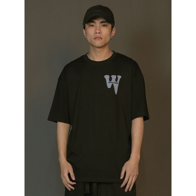 Wassup Heods Short-Sleeved T-Shirt with Round Neck, Summer Trendy Printed Pure Cotton Heavyweight American Casual Loose Fit for Men and Women