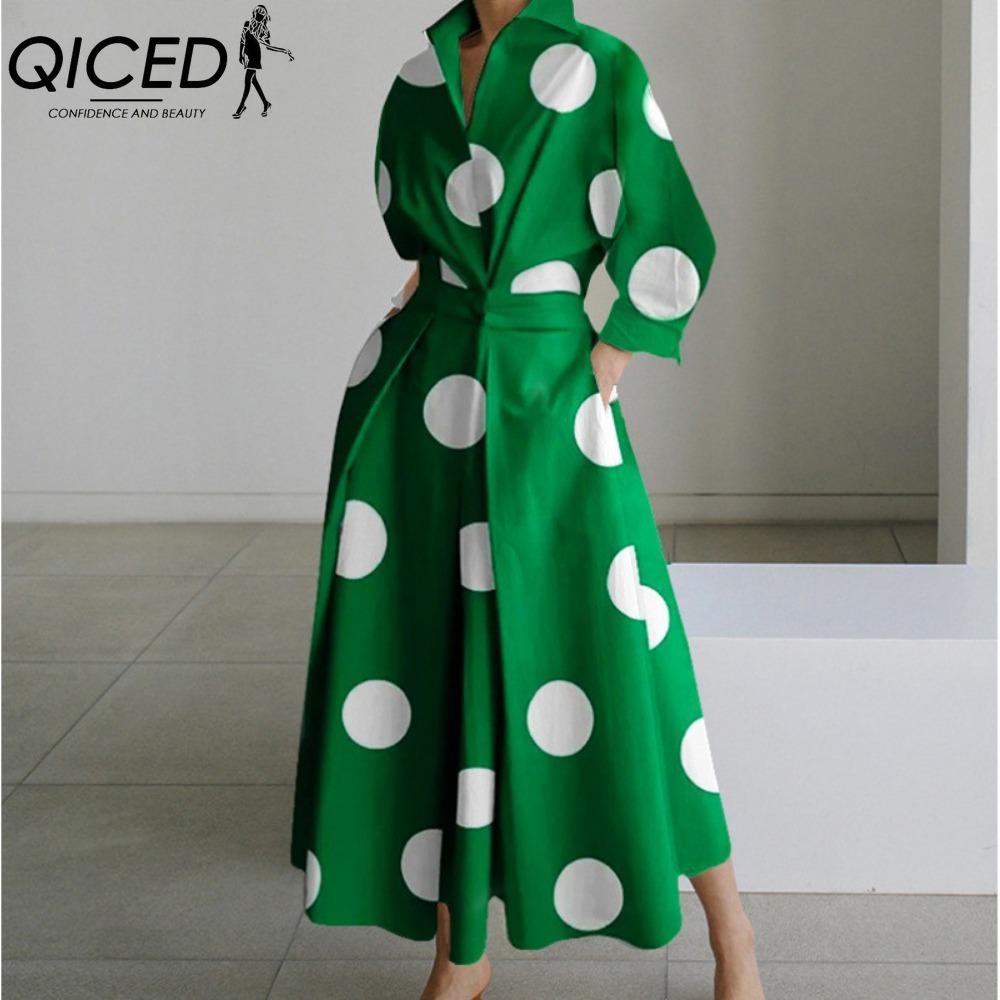 QICED Abiti Casual da Donna Moda Primavera Autunno Manica Lunga Collo POLO