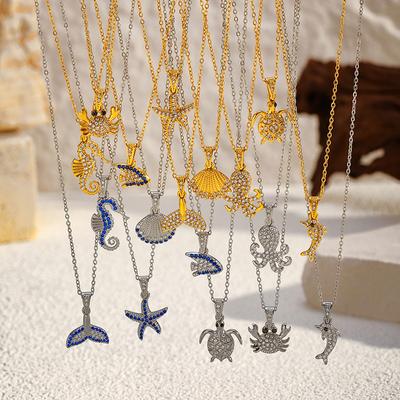 Light Luxury Diamond Accented Ocean Themed Collarbone Necklace For Women Fashionable Daily Wear Jewelry