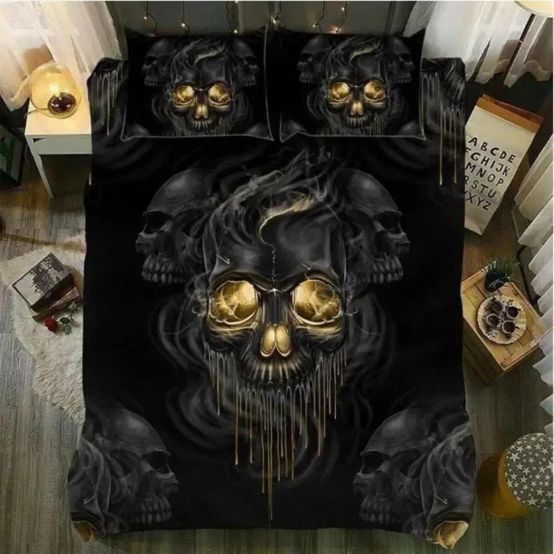 Skull Chevalier Duvet Cover Set King Size Horror Skeleton Bedding Set Day Of The Death Comforter Cover For Boys Men Gifts