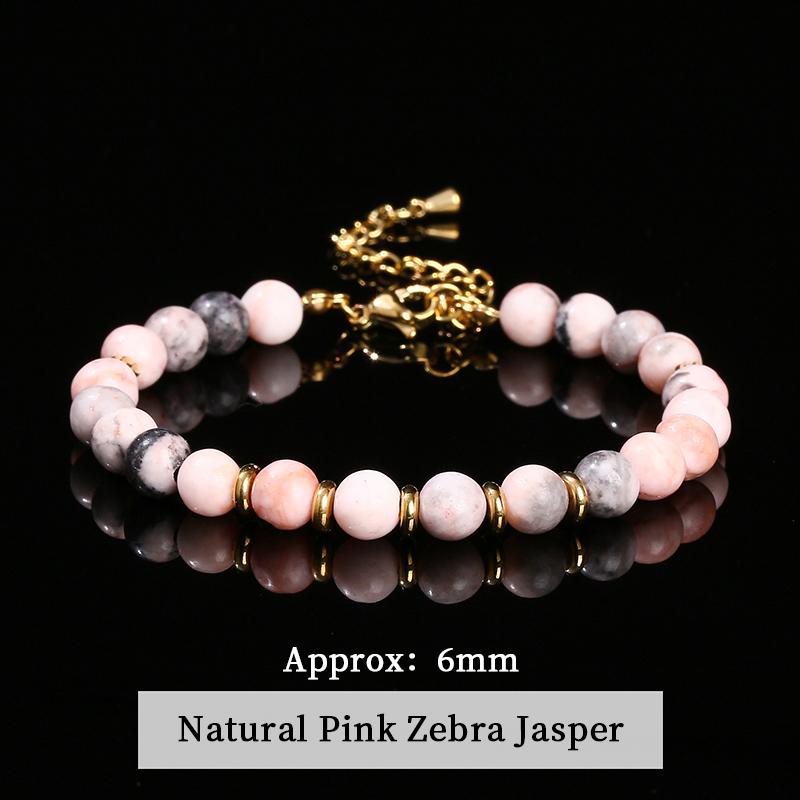 JD Natural Stone Green Aventurine 6mm Round Bead Stainless Steel Bracelet Women Trendy Adjustable Reiki Healing Jewelry Female