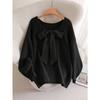 Women Loose V Neck Bow Thick Knitted Casual Sweater Outerwear