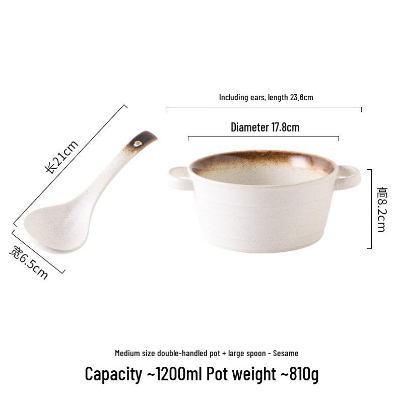 Large Double-Handled Ceramic Ramen & Soup Bowl
