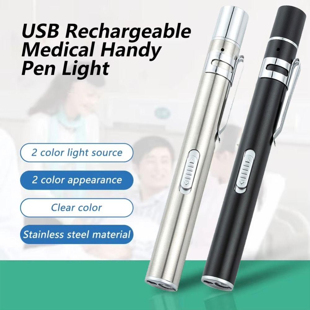 USB Recharging Nurse Flashlight Yellow/White Lights Dual Light Pen Light EMT Equipment