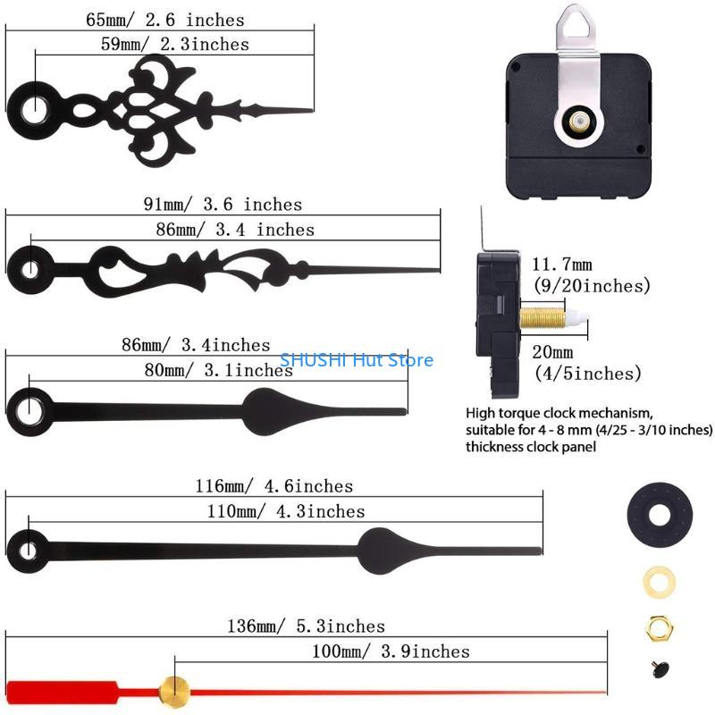 

Long Shaft Clock Movement Mechanism with 2 Pairs of Hands Repair Part DIY D57B