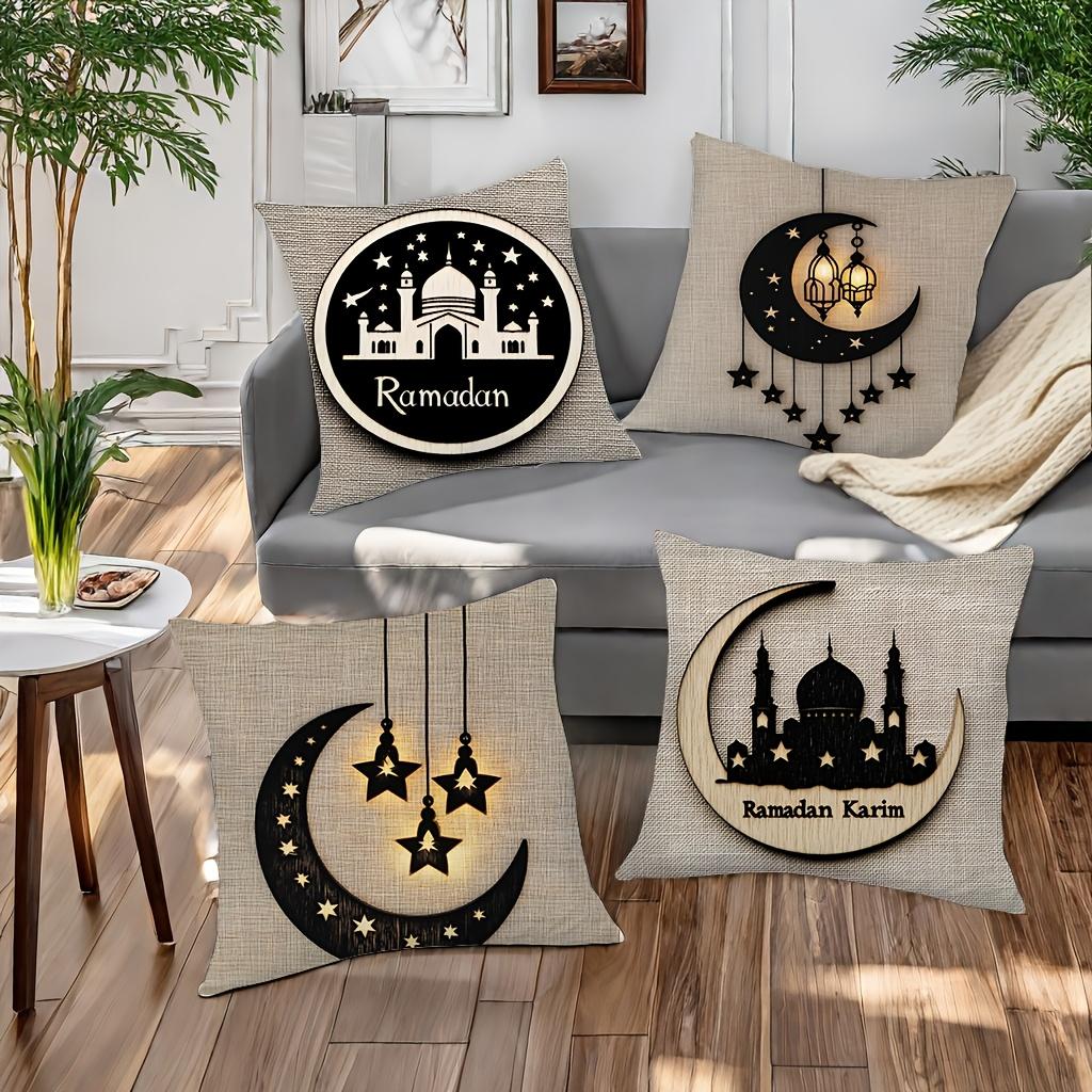 Ramadan Themed Cushion Covers With Mosque Moon Stars Polyester pillowcase, sofa decorative cushion cov Headboard Pillow