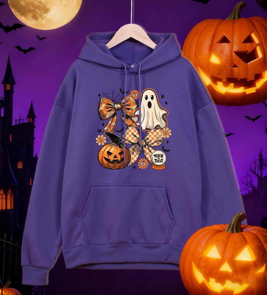 Happy Halloween Creative Bow Ghost Design Hoodies Men Pocket Autumn Hoody Casual Fleece Streetwear Oversized All-Match Pullovers
