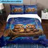 Starry Groundhog Illustration 3pcs Bedding,Including 1pc Duvet Cover And 2pcs Pillowcases Perfect for Christmas,Ideal for Bedroom, Dormitory