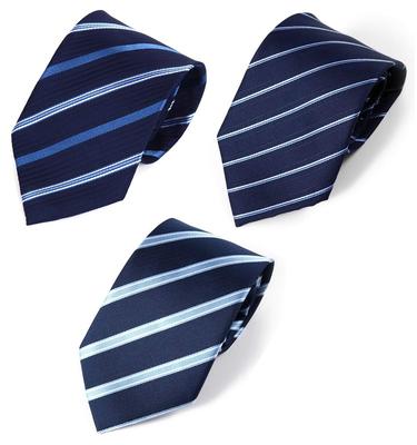 [willmatch] Men's Striped Navy Blue Necktie for Business, Interviews, Job Hunting, and Recruitment (Set of 3) A231 (Style-A)