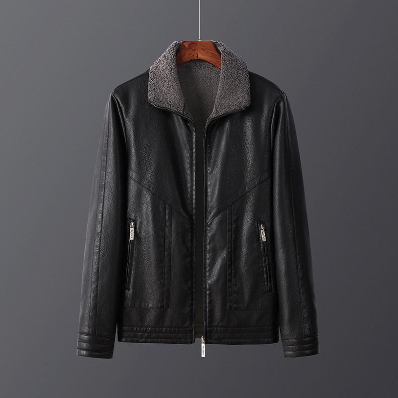 

Men s Plus Size Korean Style Leather Jacket - Velvet Lined, Thickened, Casual, Trendy Outerwear for Winter, Spring, and Autumn. XXL чорний
