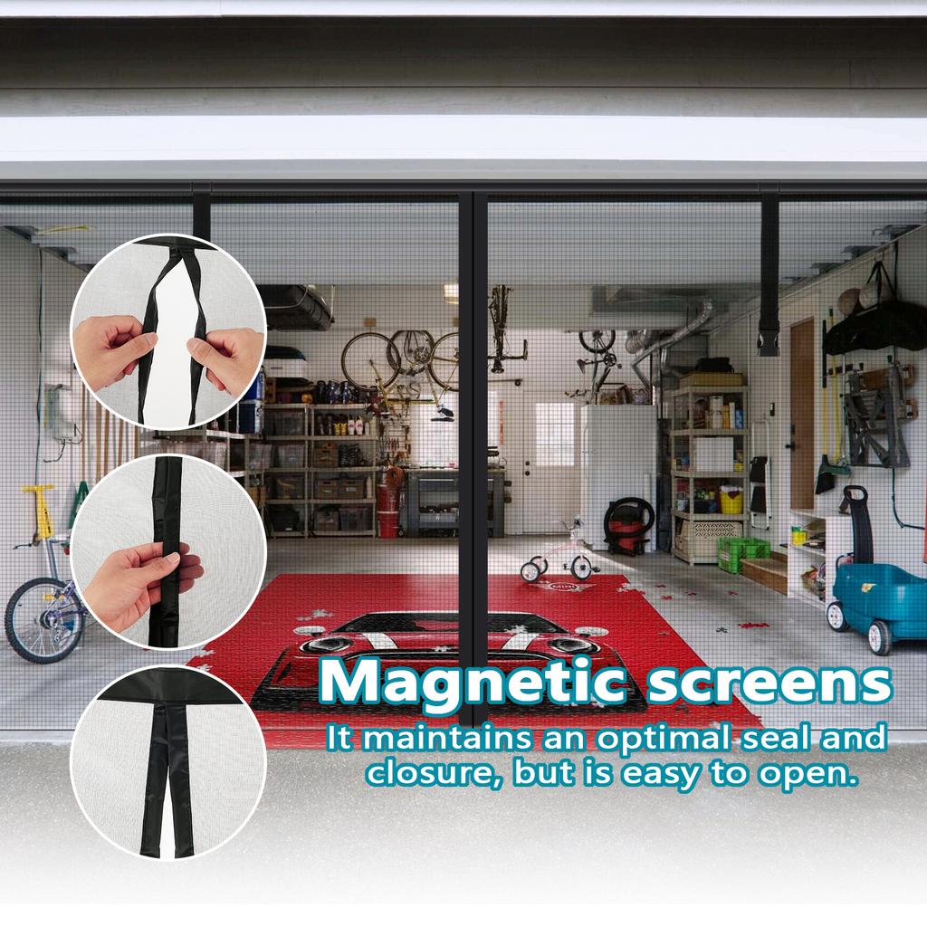 Magnetic Door Screen Summer Magnetic Curtain Screen 16X7FT Magnetic Garage Screen Doors Mosquito Net Custom for Patios Balcony