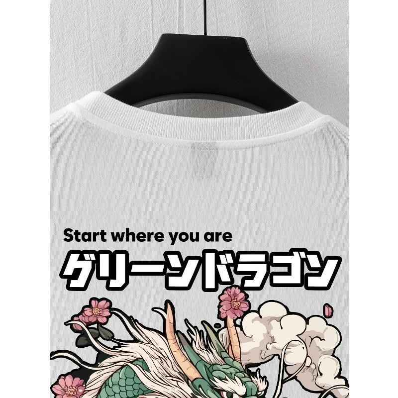 European Sizes A Men'S Casual T-Shirt Featuring a Japanese-Style Dragon Print