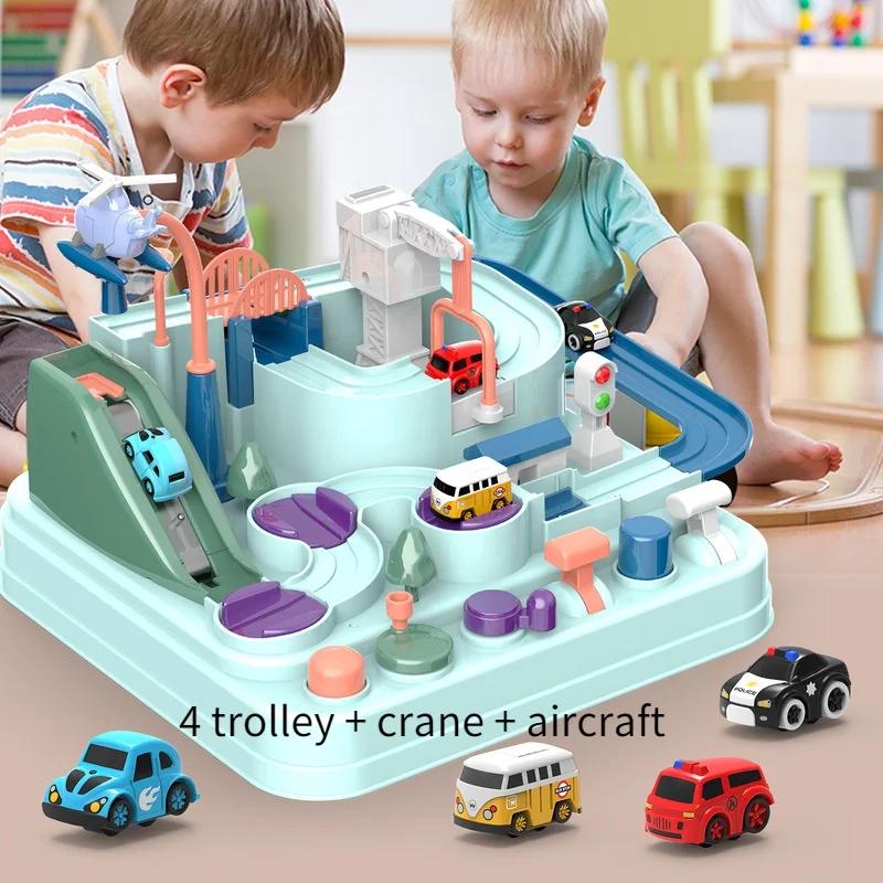 

Гоночный железнодорожный вагон, игрушки, детский автомобиль, прорвись через большое приключение, игрушечная парковка, раздвижная дорожка, детский строительный блок для мальчиков зелёный